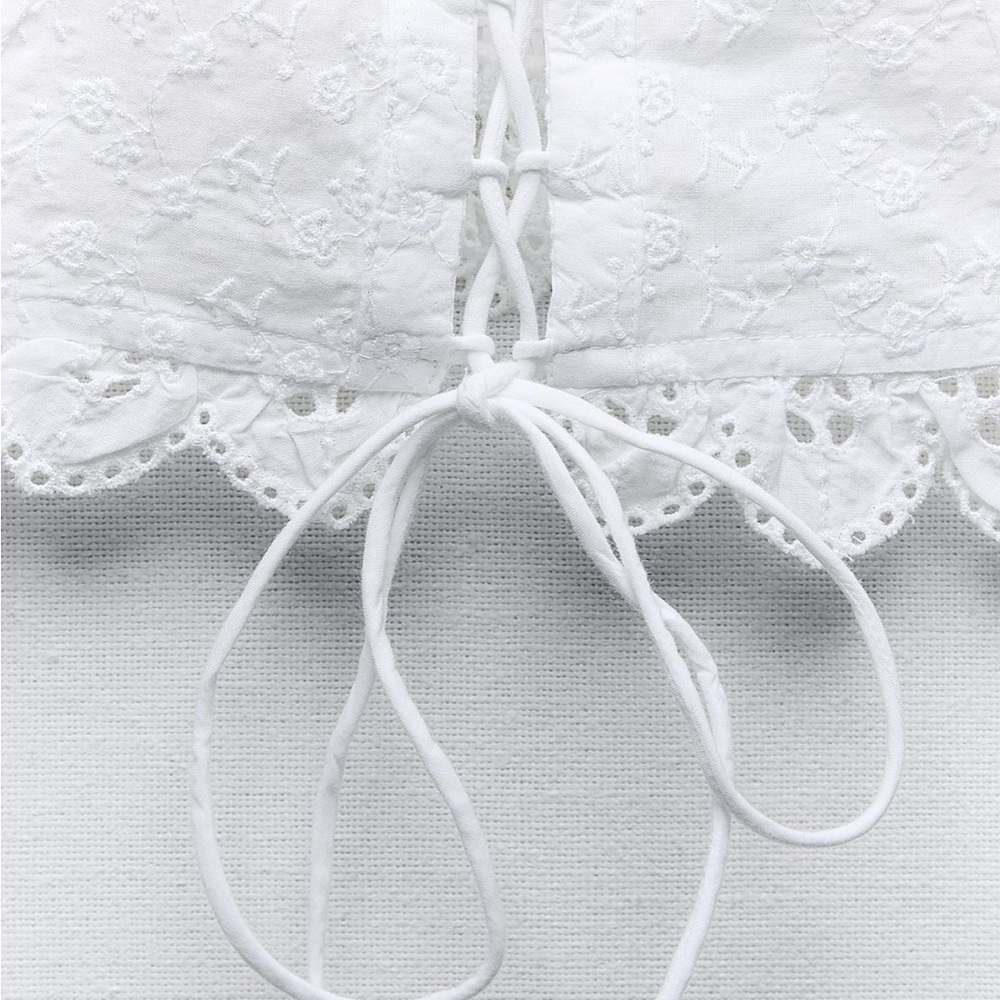 Zara limited edition embroidered cotton tied top - Picture 7 of 9